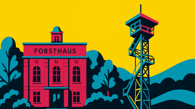 Forsthaus Forstwald und Johannesturm Hülser Berg (stilisiert)